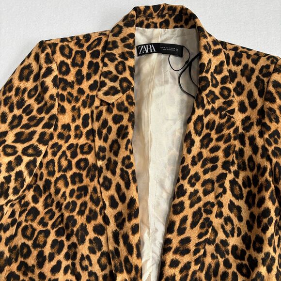 Zara Leopard Animal Print Blazer Jacket Women's M Brown Black 3/4 Sleeve Cuffed - Picture 4 of 11